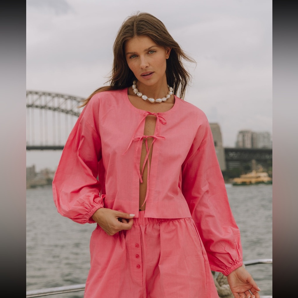 Daily Drills Pink Poplin Tie Top